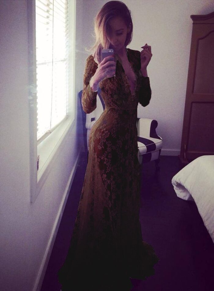 2017 White Sexy Deep V-neck Long-sleeve See-through Lace Tight Trailing Connect Dress Skirt - 图片 3
