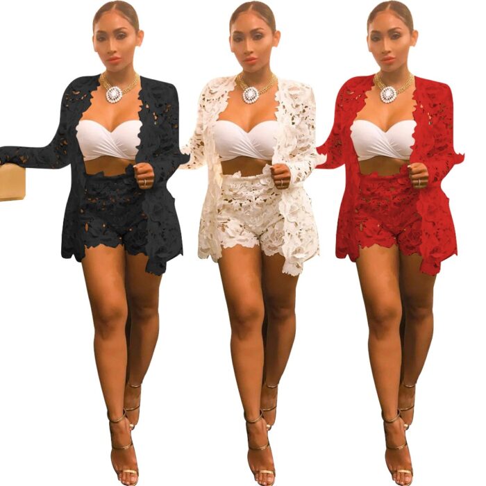 White Lace Long Sleeved Suit - 图片 2