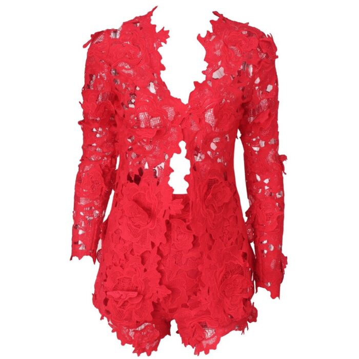 White Lace Long Sleeved Suit - 图片 12