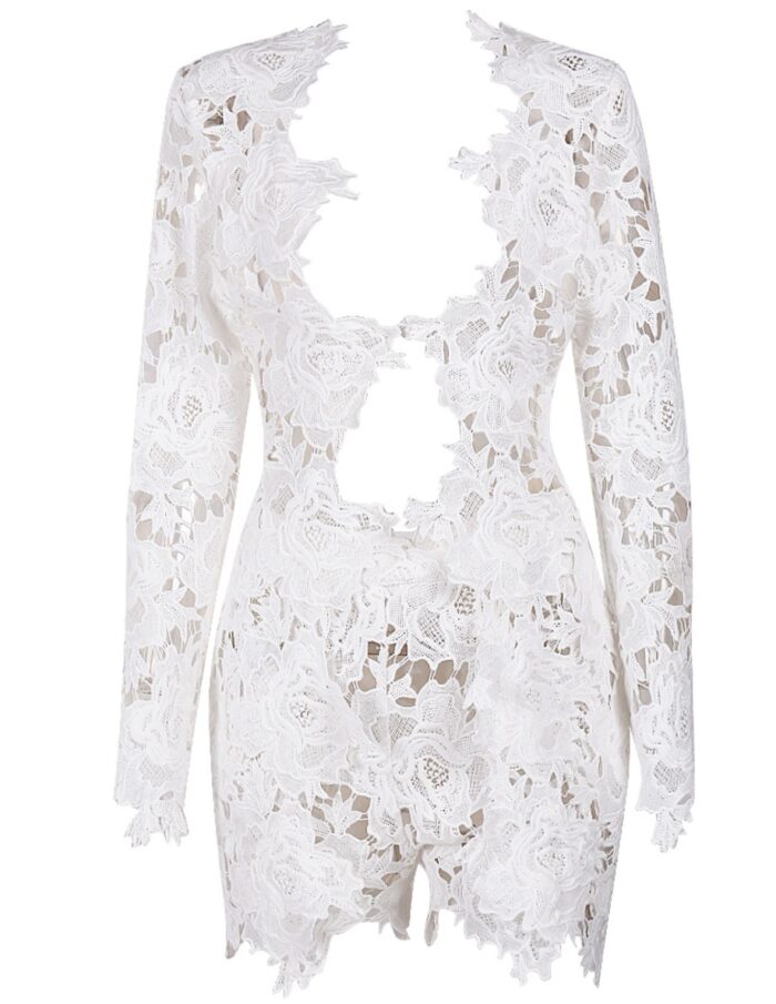 White Lace Long Sleeved Suit - 图片 15
