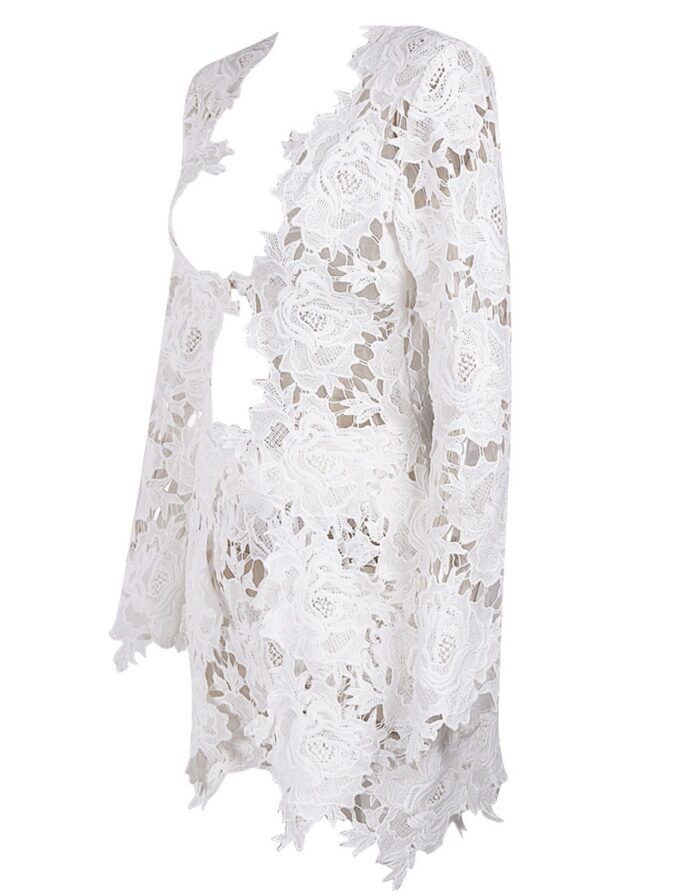 White Lace Long Sleeved Suit - 图片 17