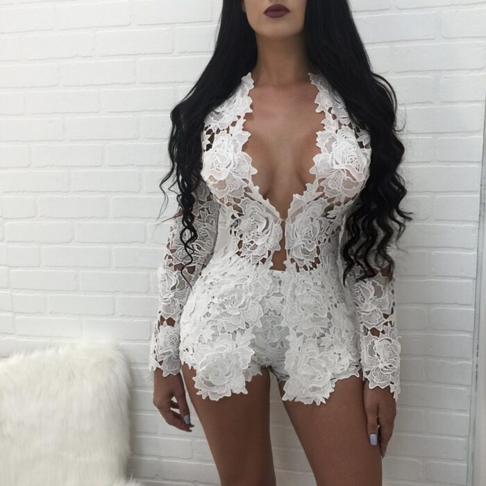 White Lace Long Sleeved Suit - 图片 19