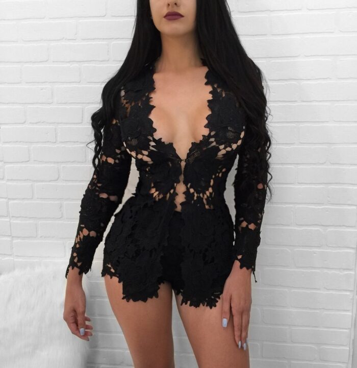 White Lace Long Sleeved Suit - 图片 8