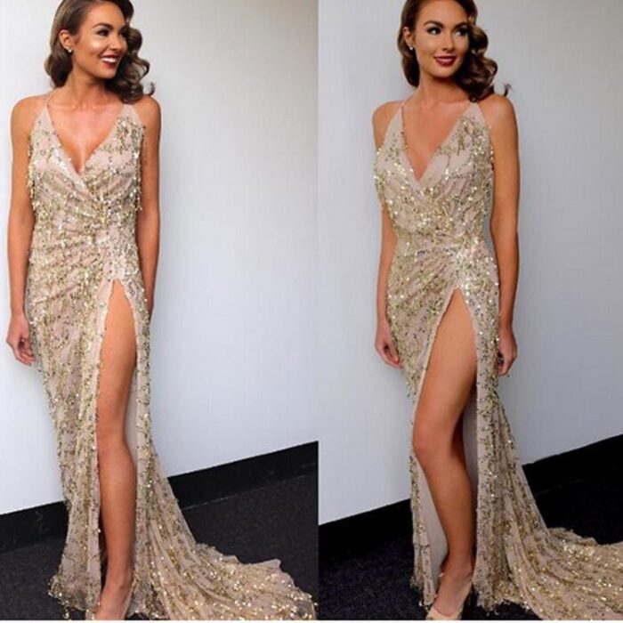 Braces Sexy Backless  Deep V-neck Dress - 图片 4
