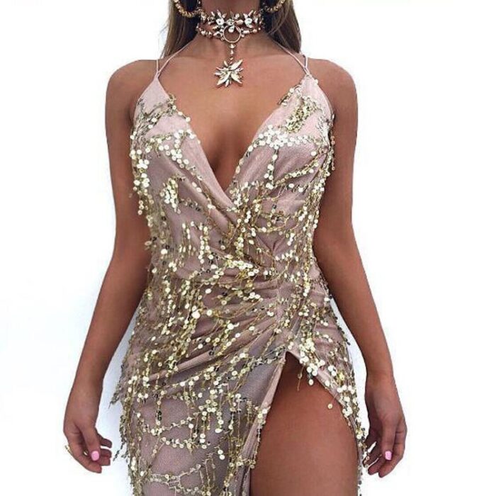 Braces Sexy Backless  Deep V-neck Dress - 图片 5