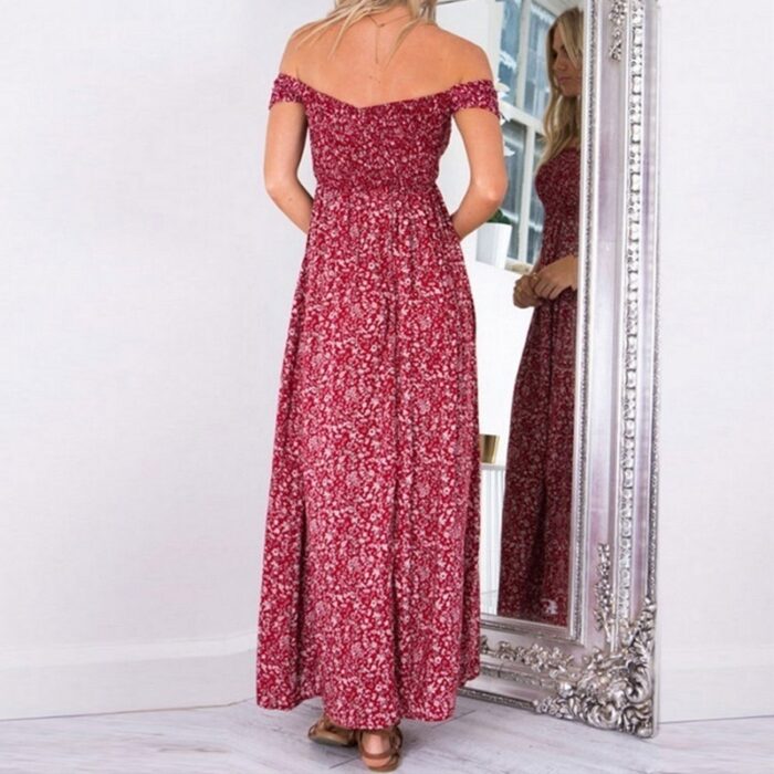 S-4XL Fashion Women Sexy Floral  Maxi Dress Bohemian Strapless Slit  Dress  Party Beach Dress - 图片 10