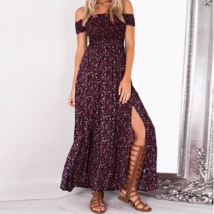 S-4XL Fashion Women Sexy Floral  Maxi Dress Bohemian Strapless Slit  Dress  Party Beach Dress - 图片 2