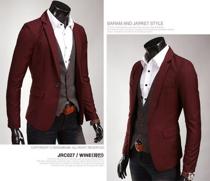 Men's Fashion Blazer Korean Solid Color Slim Fit One Button Trendy Casual Dress Suit Luxury Brand Designer Mens Blazer - 图片 5