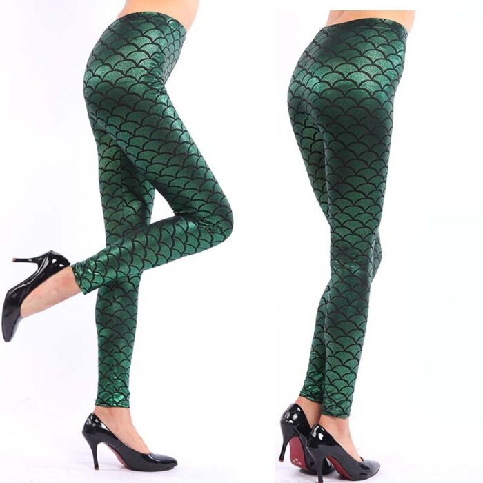 Women's Mermaid Sirena Shine Stretch Leggings  Punk Shiny Fish Scale Pants - 图片 15