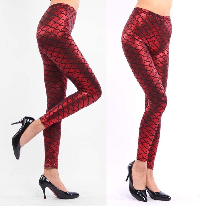Women's Mermaid Sirena Shine Stretch Leggings  Punk Shiny Fish Scale Pants - 图片 17