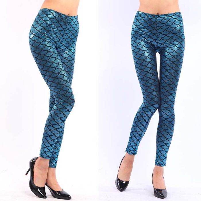 Women's Mermaid Sirena Shine Stretch Leggings  Punk Shiny Fish Scale Pants - 图片 19