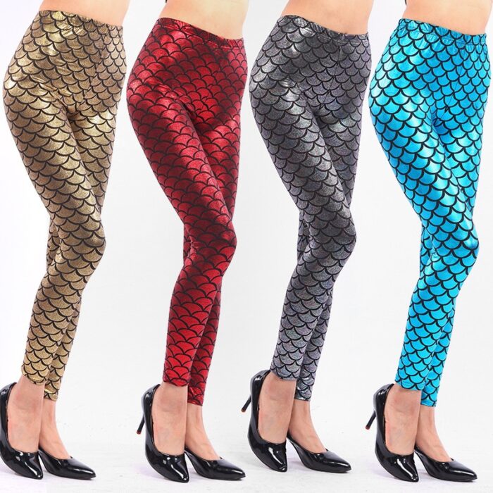 Women's Mermaid Sirena Shine Stretch Leggings  Punk Shiny Fish Scale Pants - 图片 20