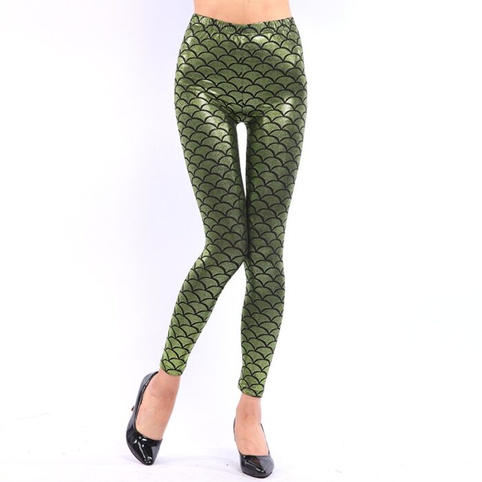Women's Mermaid Sirena Shine Stretch Leggings  Punk Shiny Fish Scale Pants - 图片 4