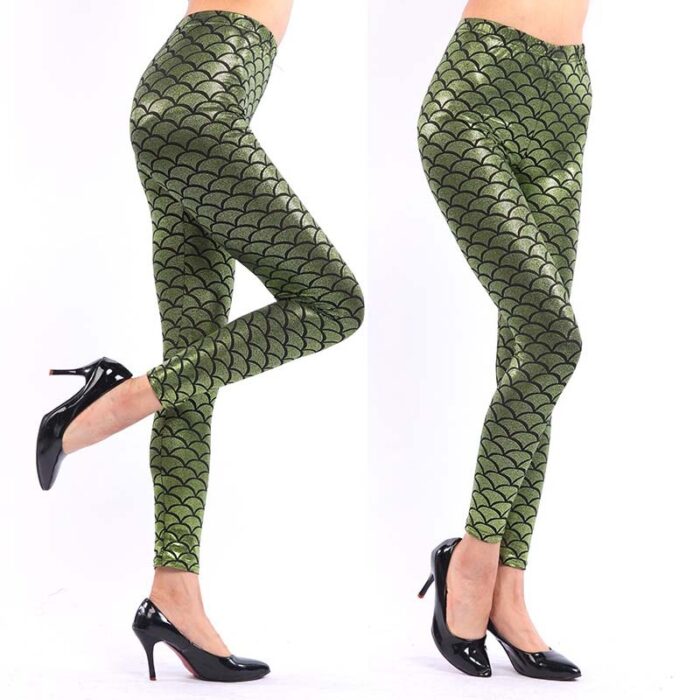 Women's Mermaid Sirena Shine Stretch Leggings  Punk Shiny Fish Scale Pants - 图片 5