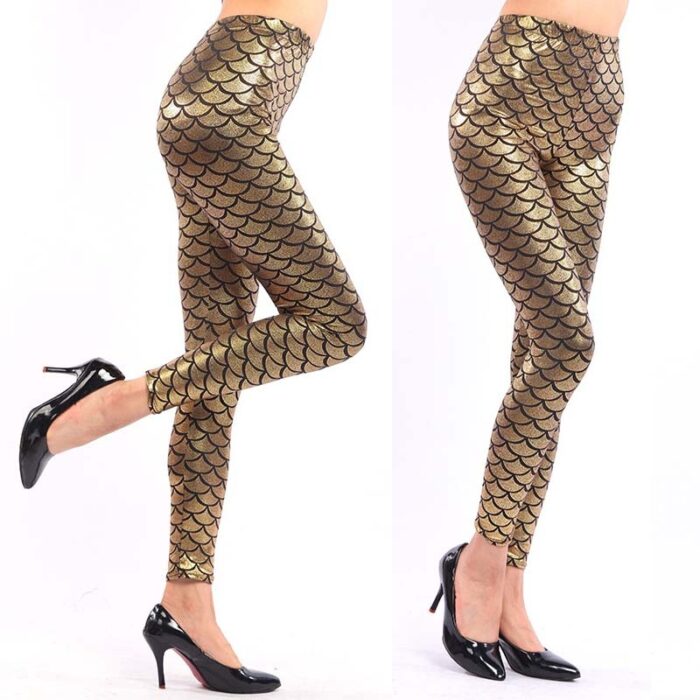 Women's Mermaid Sirena Shine Stretch Leggings  Punk Shiny Fish Scale Pants - 图片 7