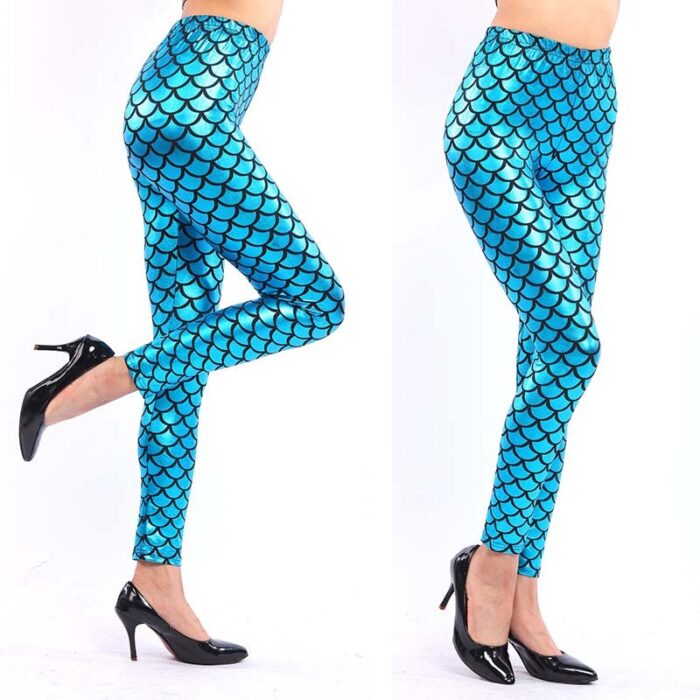 Women's Mermaid Sirena Shine Stretch Leggings  Punk Shiny Fish Scale Pants - 图片 9