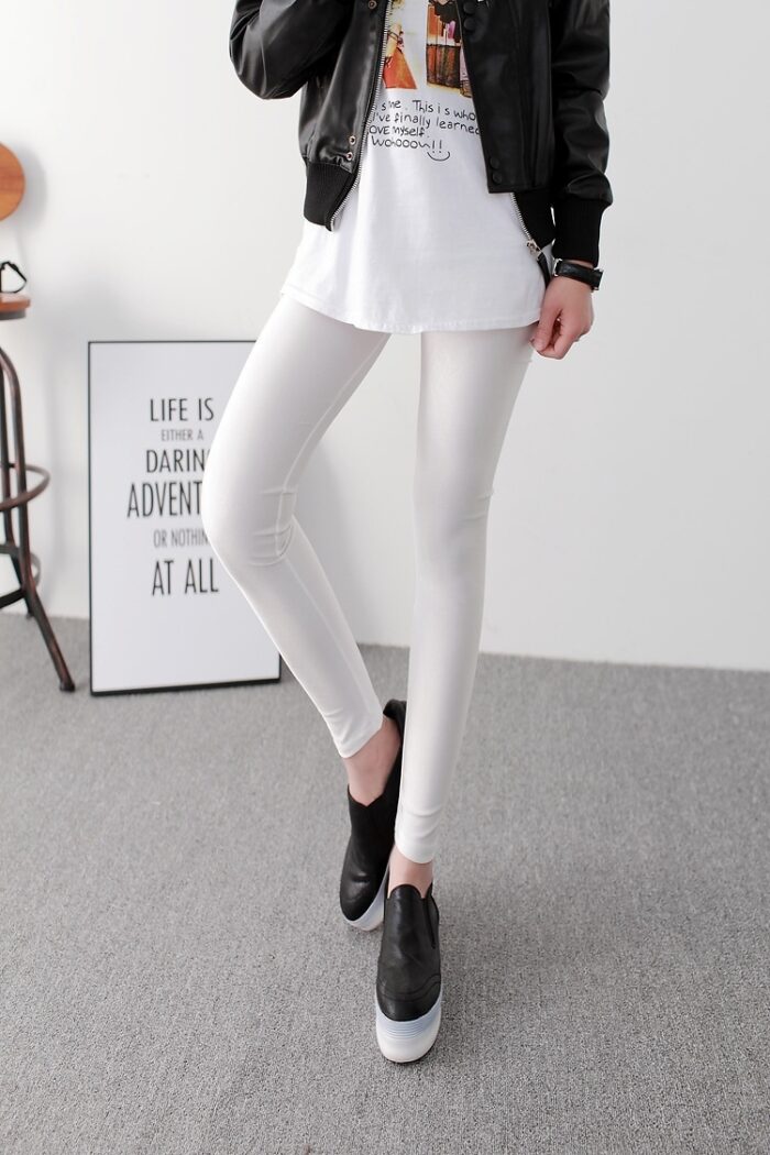 Women's Leggings Fluorescent Ice Silk High Elastic High Waist Tights Female Leggings - 图片 5