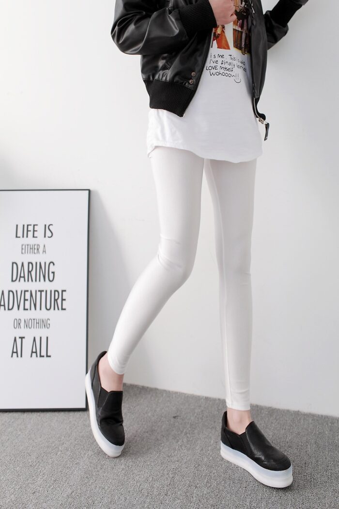 Women's Leggings Fluorescent Ice Silk High Elastic High Waist Tights Female Leggings - 图片 6