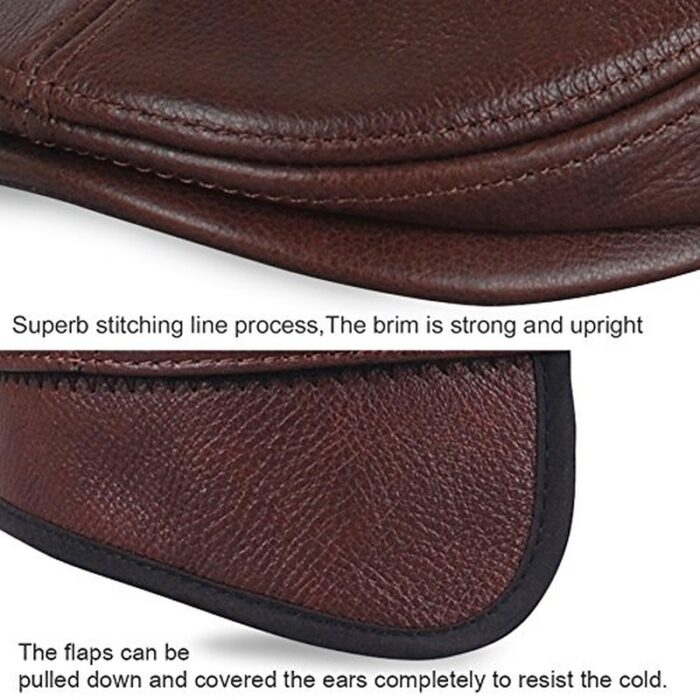 Men's Real Cowhide Leather Beret Hunting Cap Beanie Trucker Cap Mens Sports Hat - 图片 12