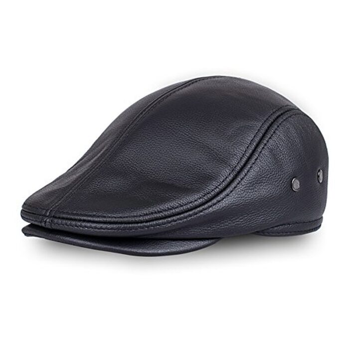Men's Real Cowhide Leather Beret Hunting Cap Beanie Trucker Cap Mens Sports Hat - 图片 13