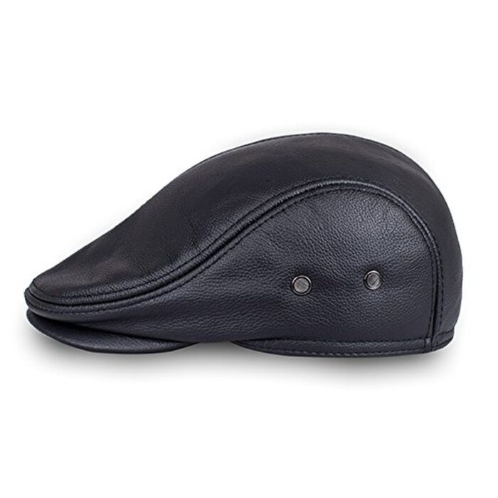 Men's Real Cowhide Leather Beret Hunting Cap Beanie Trucker Cap Mens Sports Hat - 图片 14