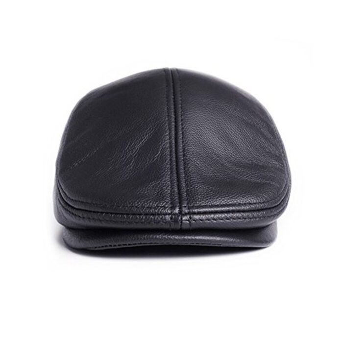 Men's Real Cowhide Leather Beret Hunting Cap Beanie Trucker Cap Mens Sports Hat - 图片 15