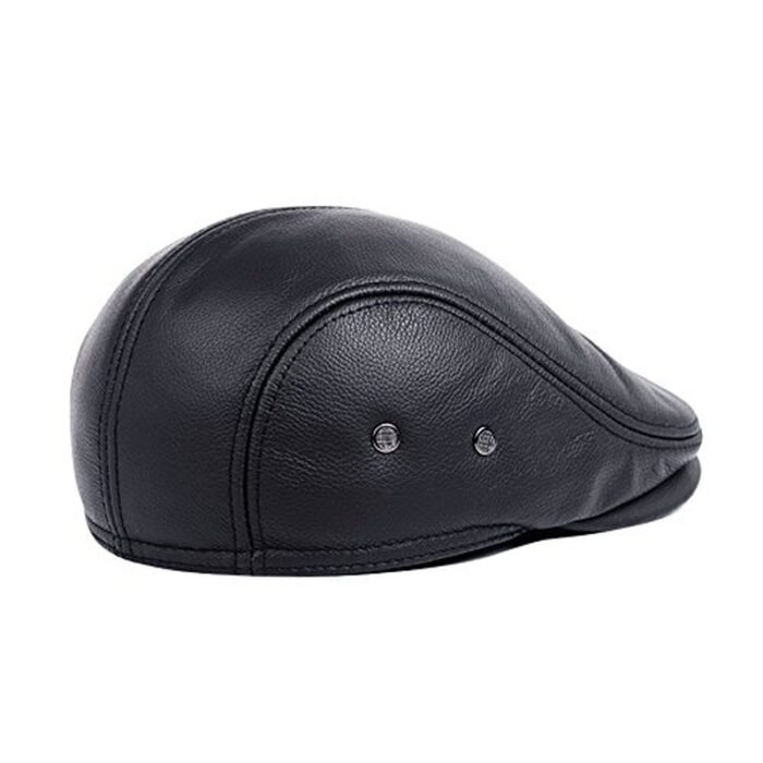 Men's Real Cowhide Leather Beret Hunting Cap Beanie Trucker Cap Mens Sports Hat - 图片 16