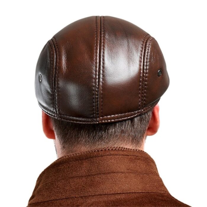 Men's Real Cowhide Leather Beret Hunting Cap Beanie Trucker Cap Mens Sports Hat - 图片 4