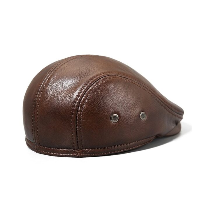 Men's Real Cowhide Leather Beret Hunting Cap Beanie Trucker Cap Mens Sports Hat - 图片 5