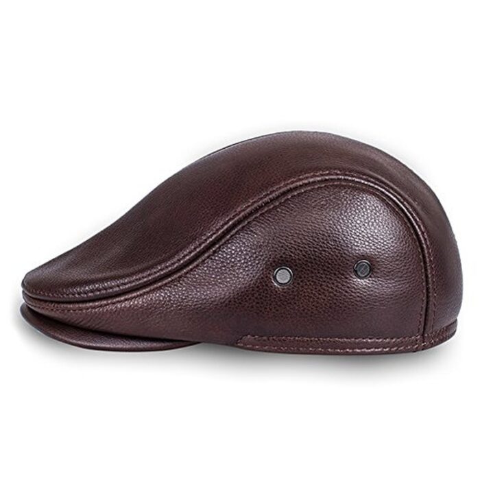 Men's Real Cowhide Leather Beret Hunting Cap Beanie Trucker Cap Mens Sports Hat - 图片 8