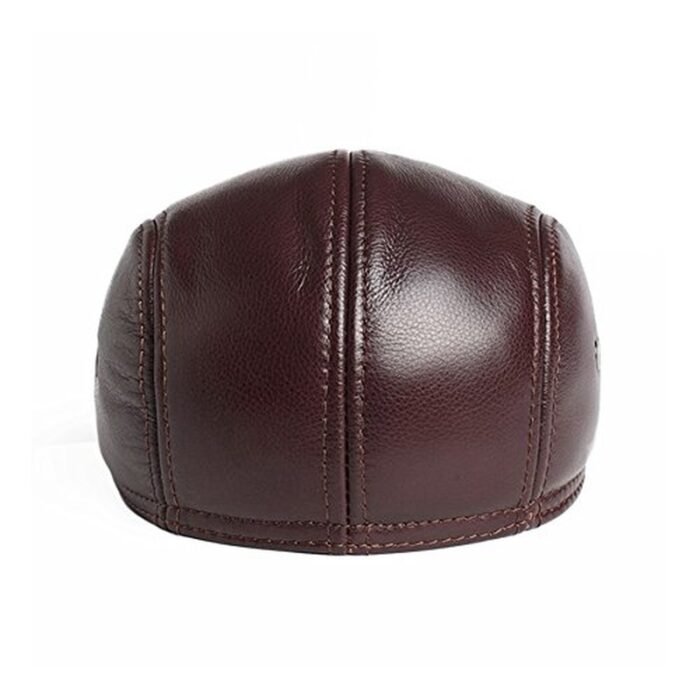 Men's Real Cowhide Leather Beret Hunting Cap Beanie Trucker Cap Mens Sports Hat - 图片 9