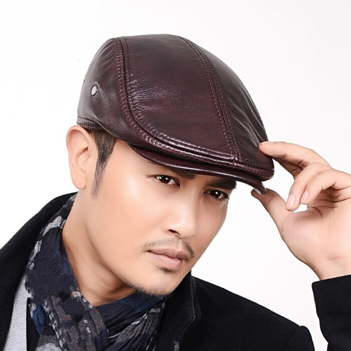 Men Real Leather Golf Cabbie Baker Driving Fashion Newsboy Hat Cap Beret Gatsby Flat Ivy - 图片 2