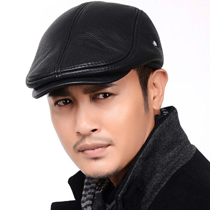 Men Real Leather Golf Cabbie Baker Driving Fashion Newsboy Hat Cap Beret Gatsby Flat Ivy - 图片 3