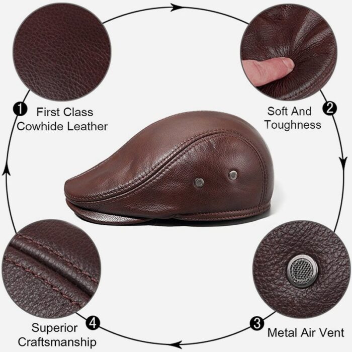 Real Cowhide Leather Cap First Layer Cowhide Leather Hat Genuine Leather Cap - 图片 14