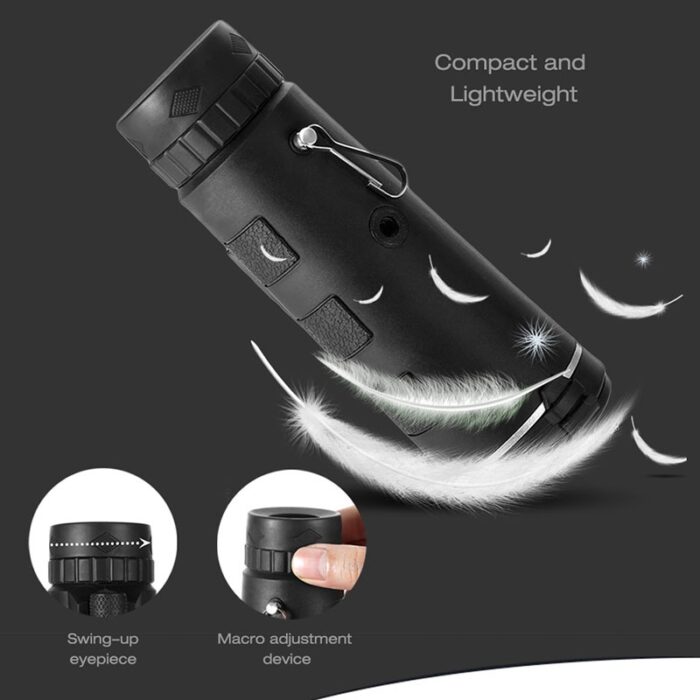40X60 HD  Monocular Telescope with Compass, BAK4 Prisms and Fully Multi-Coated FMC Mini HD Monocular Scope with Tripod/Phone Clip/Strap/Clean Cloth for Stargazing, Bird Watching, Hiking and Sports - 图片 17