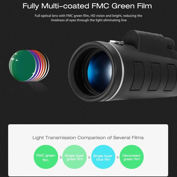 40X60 HD  Monocular Telescope with Compass, BAK4 Prisms and Fully Multi-Coated FMC Mini HD Monocular Scope with Tripod/Phone Clip/Strap/Clean Cloth for Stargazing, Bird Watching, Hiking and Sports - 图片 13