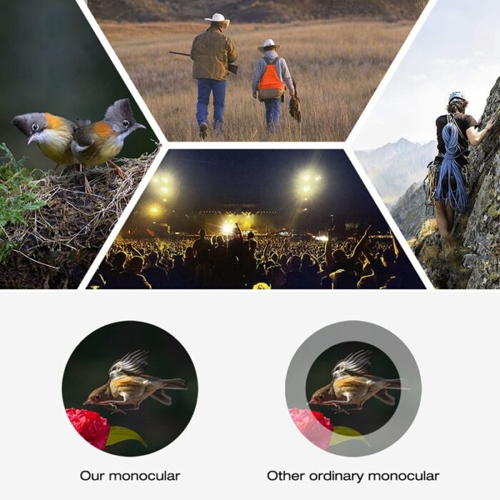 40X60 HD  Monocular Telescope with Compass, BAK4 Prisms and Fully Multi-Coated FMC Mini HD Monocular Scope with Tripod/Phone Clip/Strap/Clean Cloth for Stargazing, Bird Watching, Hiking and Sports - 图片 12