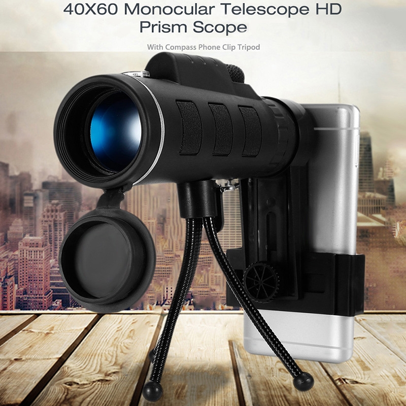 40X60 HD  Monocular Telescope with Compass, BAK4 Prisms and Fully Multi-Coated FMC Mini HD Monocular Scope with Tripod/Phone Clip/Strap/Clean Cloth for Stargazing, Bird Watching, Hiking and Sports
