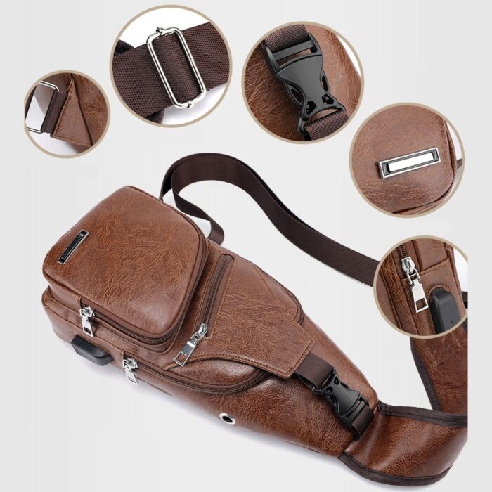 Fashion Men's  Leather Bag Chest Pack Crossbody Bags Messenger Bags Vintage Travel Bag  Casual Outdoor Shoulder Bags - 图片 6