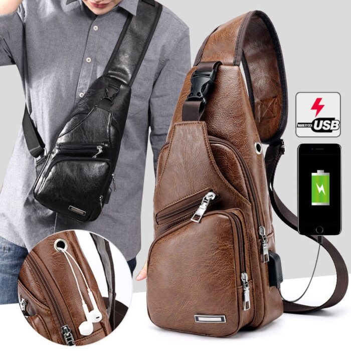 Fashion Men's  Leather Bag Chest Pack Crossbody Bags Messenger Bags Vintage Travel Bag  Casual Outdoor Shoulder Bags