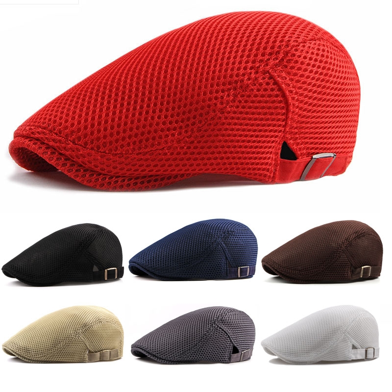 Men Breathable mesh Summer hat Adjustable Newsboy Beret Ivy Cap Cabbie Flat Cap(One size)