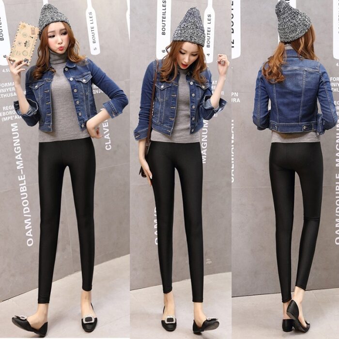 Women's Faux Leather Slim Leggings  High Elastic Sexy  Leggins  Stretch Waist Pants - 图片 4