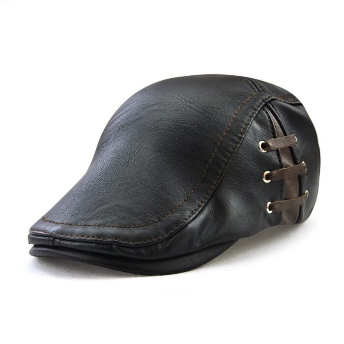 Men's Vintage Newsboy Cap PU Leather IVY Flat Gatsby Hat Winter Golf Driving Hats Beret Caps - 图片 2