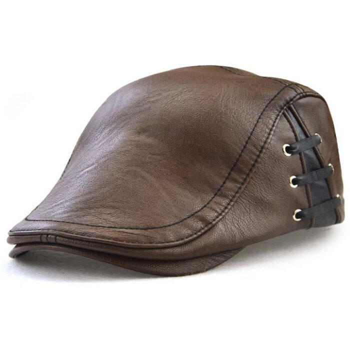 Men's Vintage Newsboy Cap PU Leather IVY Flat Gatsby Hat Winter Golf Driving Hats Beret Caps - 图片 4