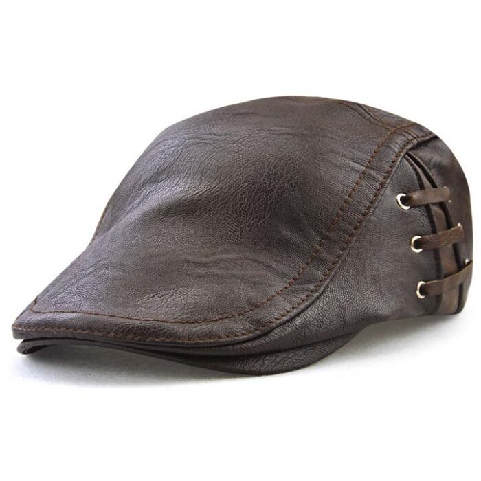 Men's Vintage Newsboy Cap PU Leather IVY Flat Gatsby Hat Winter Golf Driving Hats Beret Caps - 图片 5