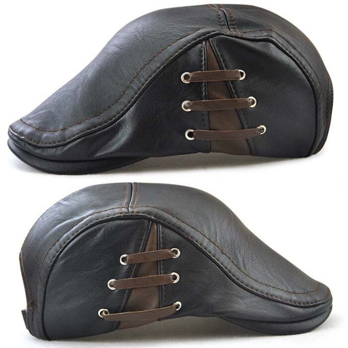Men's Vintage Newsboy Cap PU Leather IVY Flat Gatsby Hat Winter Golf Driving Hats Beret Caps - 图片 6