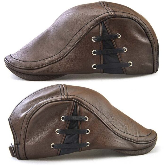 Men's Vintage Newsboy Cap PU Leather IVY Flat Gatsby Hat Winter Golf Driving Hats Beret Caps - 图片 7