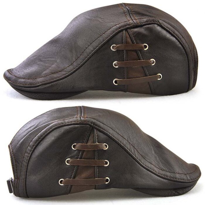 Men's Vintage Newsboy Cap PU Leather IVY Flat Gatsby Hat Winter Golf Driving Hats Beret Caps - 图片 8