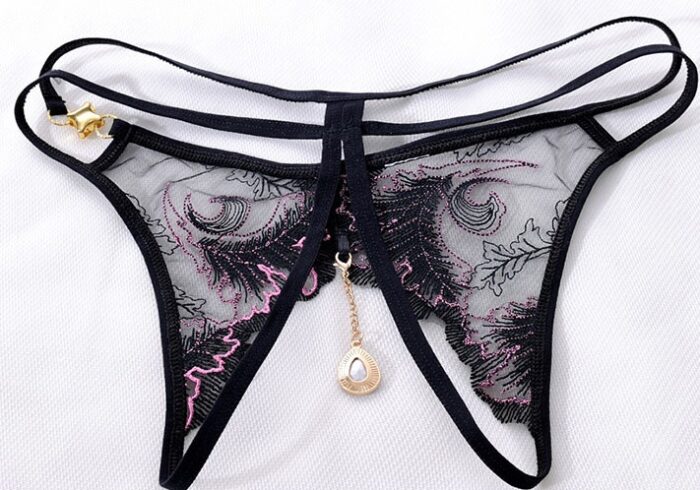 Women's Sexy Underwear Thong Panties Sexy G-String Lady's Embroidery Flowers Pendants - 图片 5