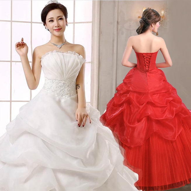 Wedding Dress  Fashion  White Luxury Lace Strapless Floor Length Dresses